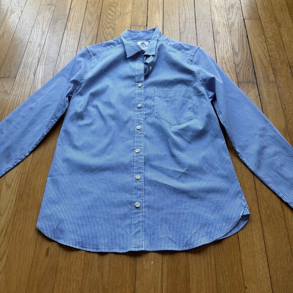 Thomas Mason J.Crew Size 8 Blue & White Stripe Long Sleeve Button-Up Dress Shirt - Picture 11 of 16